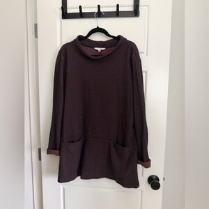 Organic Cotton Striped Cowl Neck Tunic Sweater - Black & Burgundy